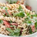 Arugula, red pepper and goat cheese pasta salad