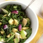 raw kale salad with apple, avocado and balsamic dressing