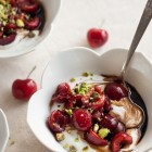 Cherry, pistachio and balsamic honey yogurt