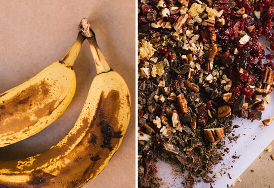 bananas with chopped dried nuts and fruit