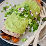 Sweet Potato Burrito Smothered in Avocado Salsa Verde