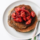 buckwheat pancakes with roasted strawberries