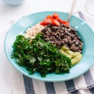 Kale, black bean and avocado burrito bowl