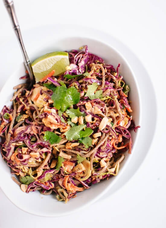 5 Crunchy Crispy And Delicious Raw Slaw Recipes -Peanut-sesame slaw with soba noodles - cookieandkate.com