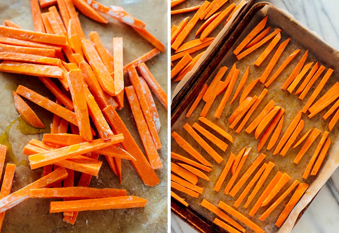 sweet potato fries tossed in cornstarch and olive oil