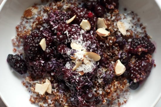 breakfast quinoa with blackberries, blueberries and balsamic vinegar
