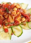 baked zucchini noodles with homemade arrabiata sauce and chickpeas