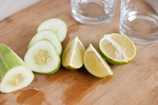 sliced cucumber and lime