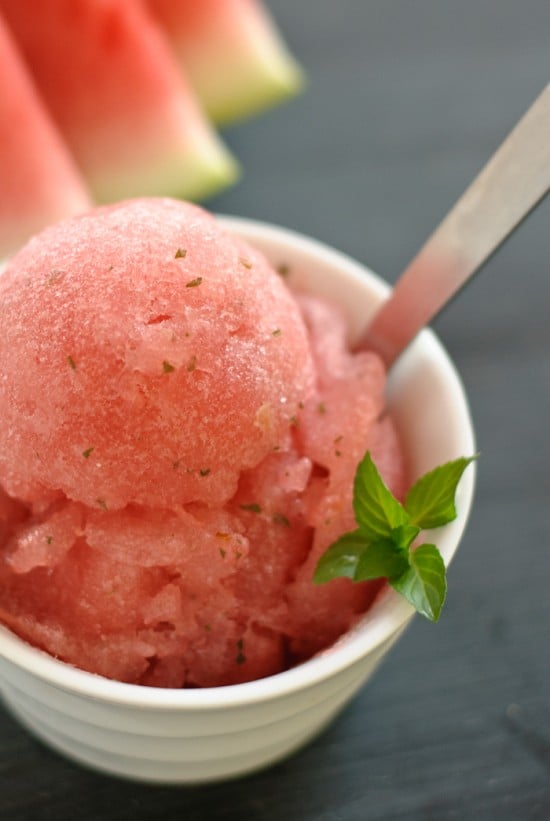 homemade watermelon, mint and lime sorbet