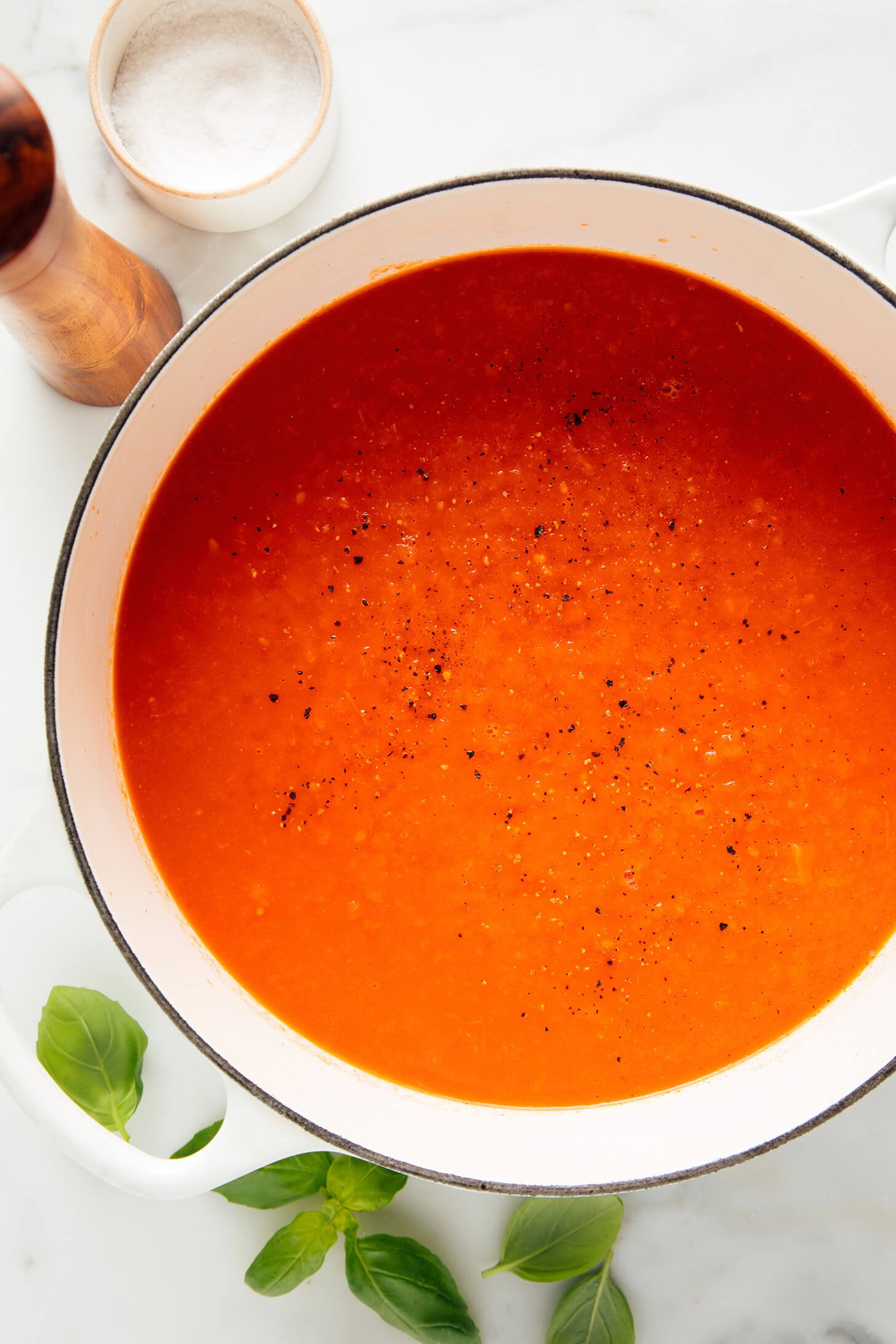 roasted red pepper tomato soup in pot