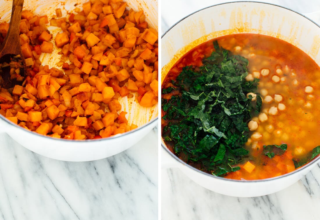 how to make kale, farro and chickpea soup
