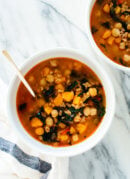 Hearty sweet potato, kale, chickpea and farro soup recipe