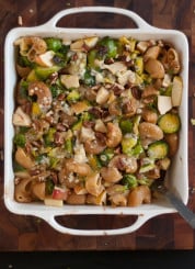 Baked Chiocciole with Brussels Sprouts, Apples and Blue Cheese