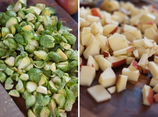 chopped brussels sprouts and apples