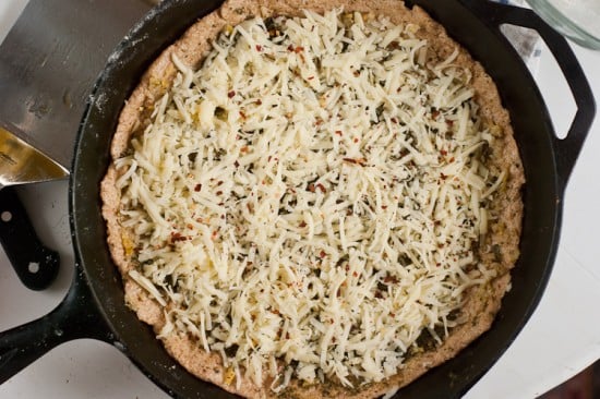 pizza baked in a cast iron skillet