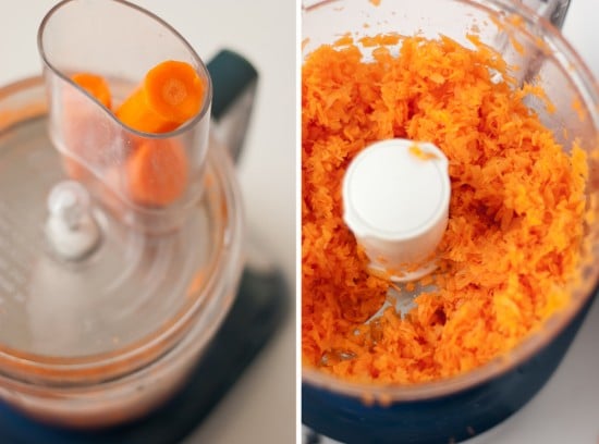 finely shredded carrots in food processor