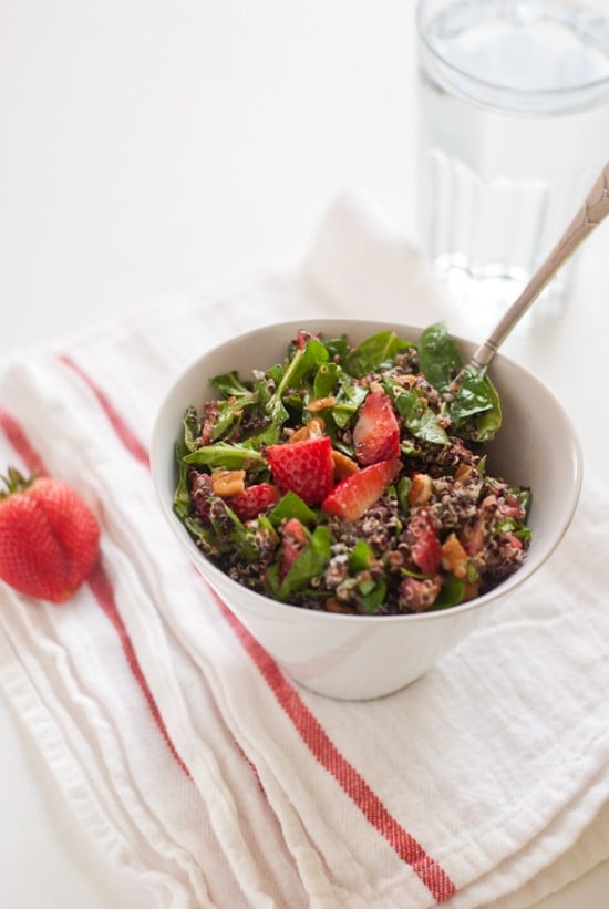 strawberry, quinoa and chopped spinach salad