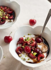 Cherry, pistachio and balsamic honey yogurt