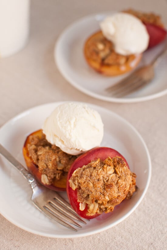 peach crisps topped with ice cream