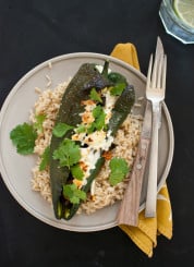 Beer bean stuffed poblano peppers with feta