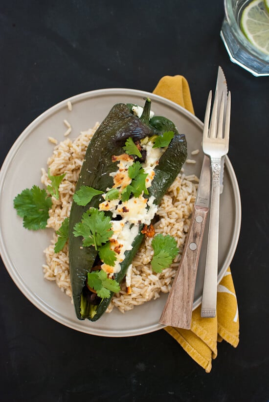 Beer bean stuffed poblano peppers with feta