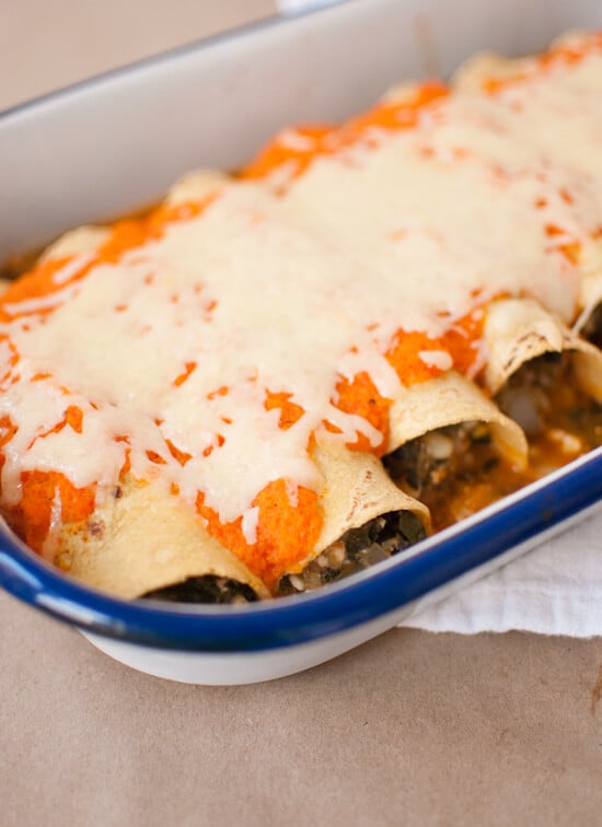 vegetarian enchiladas with roasted red pepper sauce