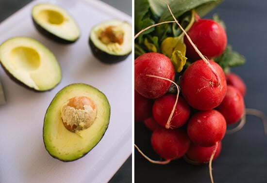 avocados and radishes