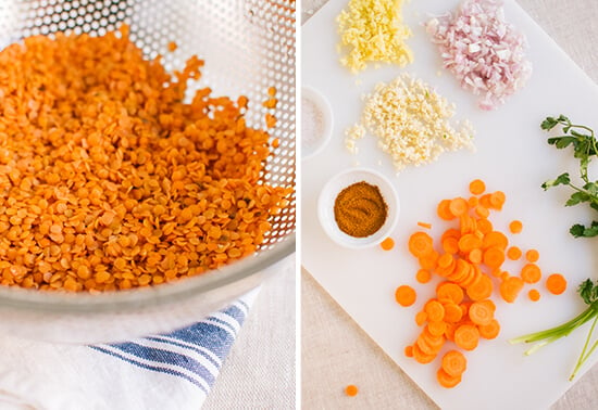 red lentils and chopped ingredients