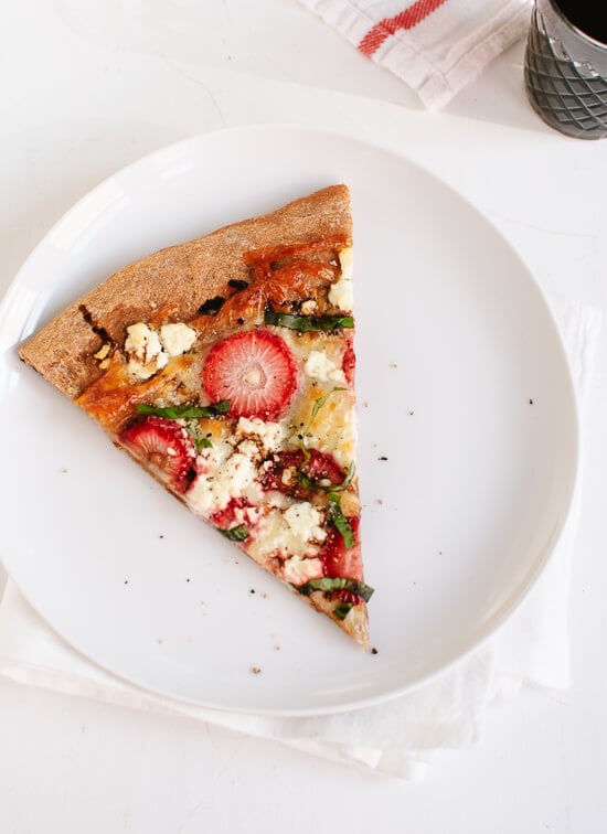 Strawberry, basil and balsamic pizza slice