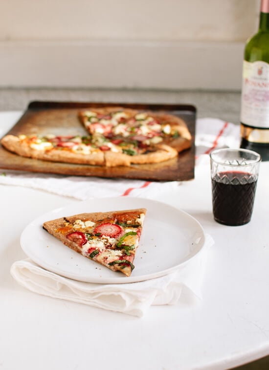 Strawberry, basil and balsamic pizza