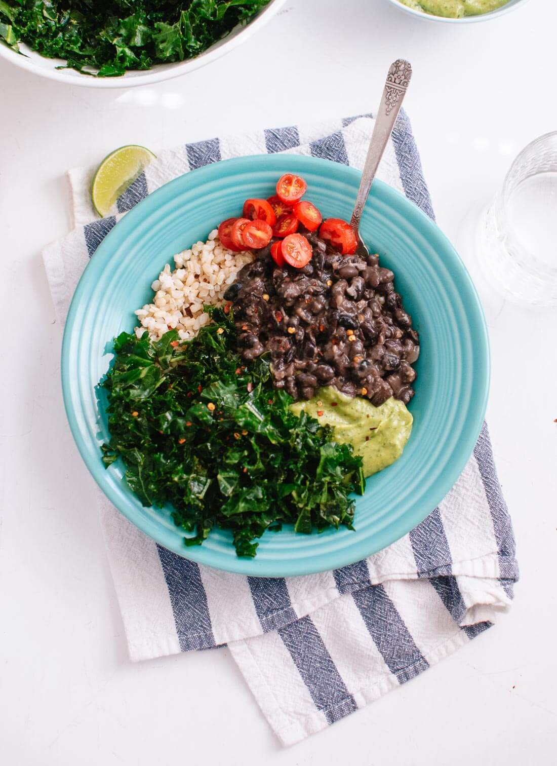 Kale, black bean and avocado burrito bowl recipe