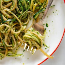 Cilantro Pesto Pasta with Squash Ribbons