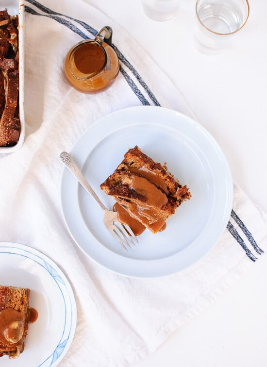 Banana baked French toast with peanut butter drizzle