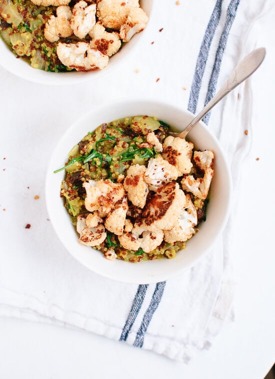 Curried Coconut Quinoa and Greens with Roasted Cauliflower - cookieandkate.com