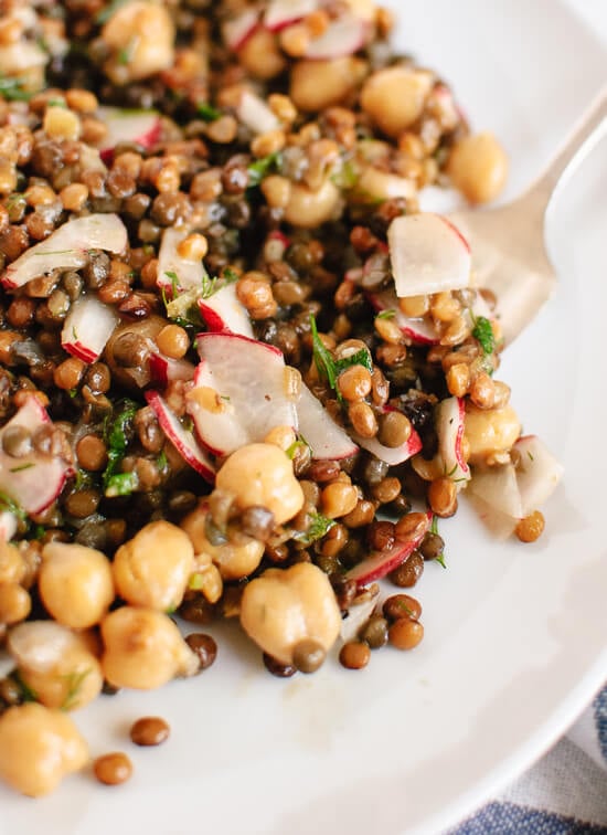 Lemony lentil and chickpea salad with radish and herbs recipe - cookieandkate.com