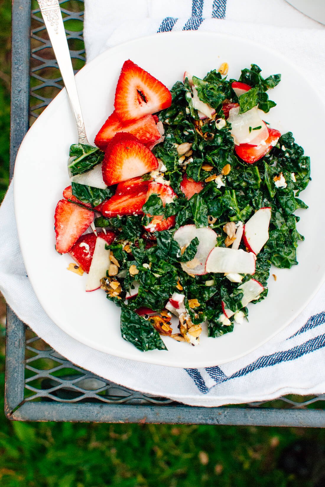 Strawberry Kale Salad with Almond Granola Croutons