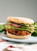 Gluten-free lentil, chickpea and carrot veggie burgers with a spicy, herbed avocado spread - cookieandkate.com