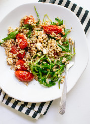 Light and healthy sorghum salad with roasted cherry tomatoes, arugula and feta (gluten free) - cookieandkate.com