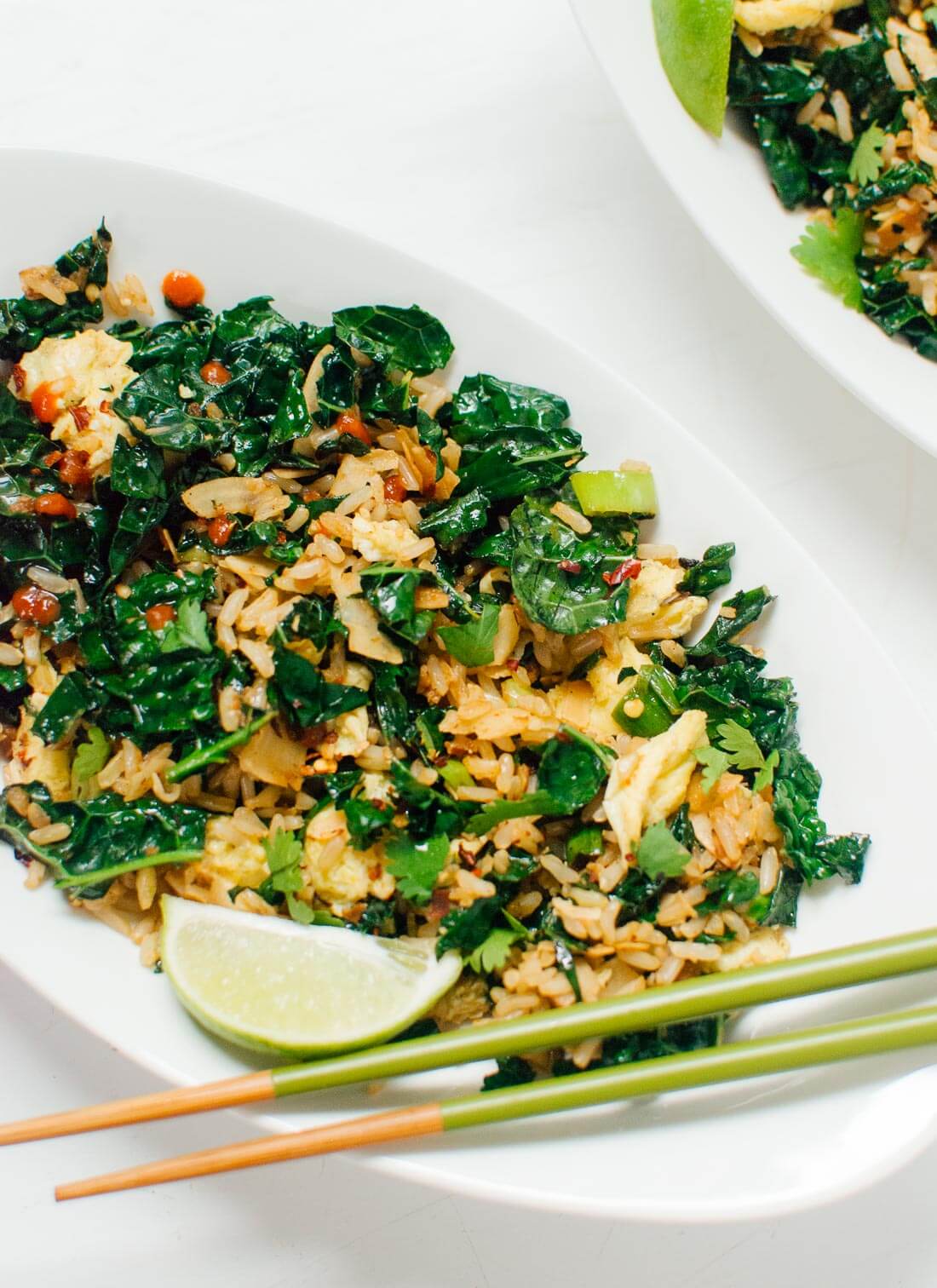 Spicy stir-fried kale with coconut and rice (gluten free) - cookieandkate.com
