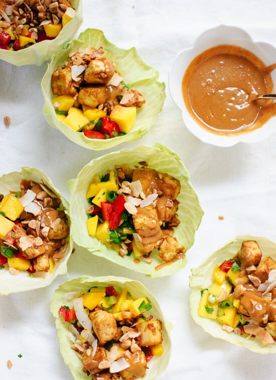 Light and healthy Thai mango salad wraps (gluten free and easily made vegan) - cookieandkate.com