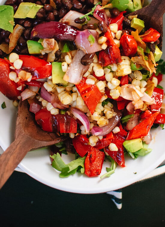 Vegetarian grilled summer salad with corn, peppers and chili-lime dressing - cookieandkate.com