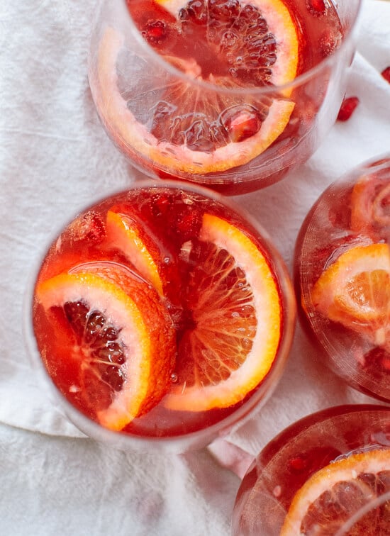 Blood orange and pomegranate sparkling sangria (perfect for the Super Bowl and Valentine's Day!) - cookieandkate.com