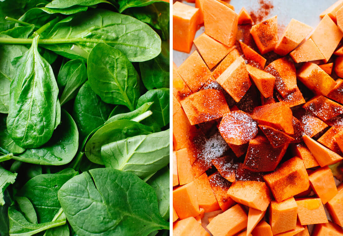 spinach and sweet potatoes