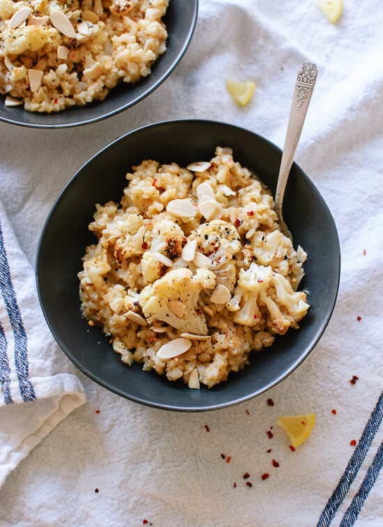 Baked cauliflower risotto recipe (risotto doesn't get easier than this!) - cookieandkate.com