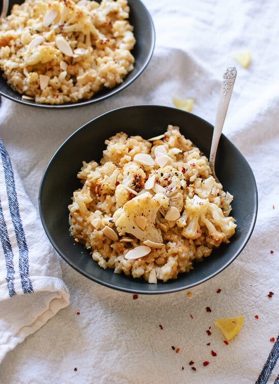 Easy roasted cauliflower risotto recipe - cookieandkate.com