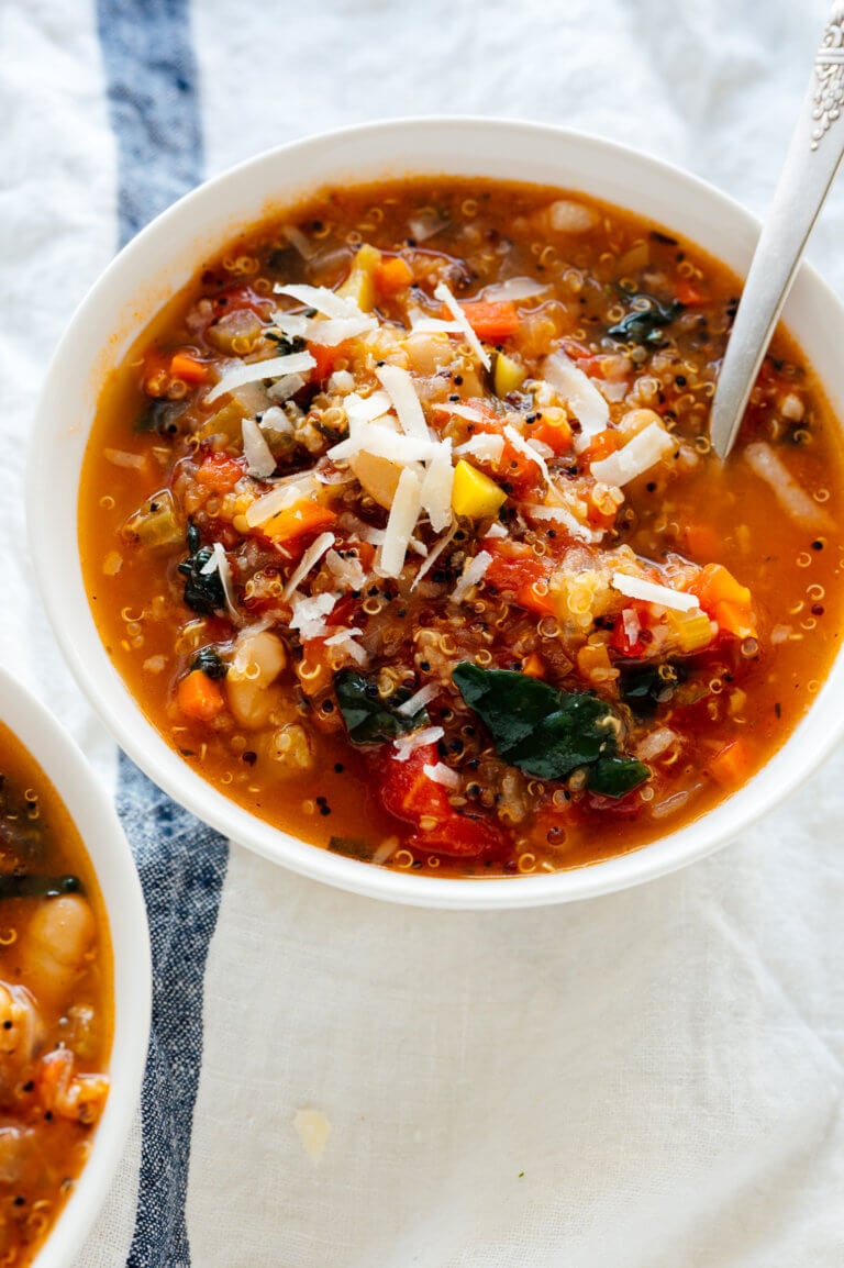quinoa vegetable soup with optional parmesan on top