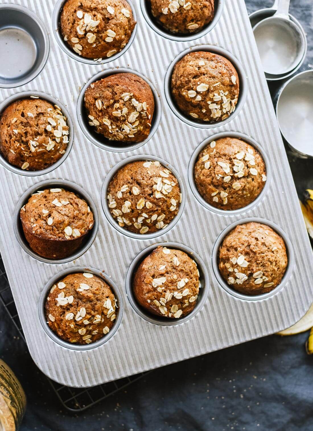 Healthy banana muffins! They're easy to make and good for you, too. cookieandkate.com