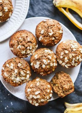 Healthy banana muffins recipe (whole grains, naturally sweetened and so good!) - cookieandkate.com