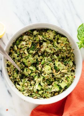 This mayo-free quinoa broccoli slaw recipe is a fun twist on an old classic! It's vegan and gluten free, too. cookieandkate.com