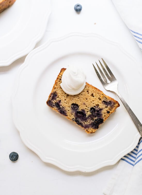 Lemon yogurt cake with blueberries! cookieandkate.com